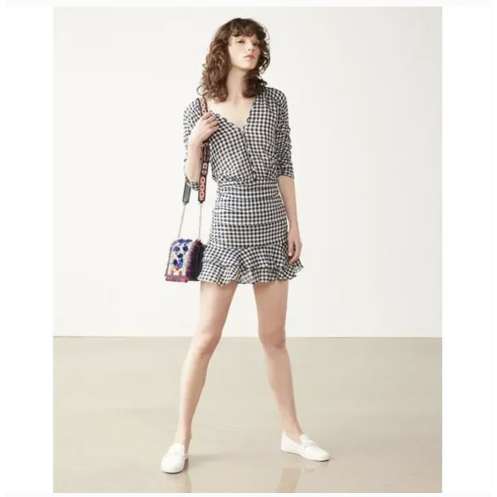 Gingham Ruffle-Hem Mini Dress - Black & White